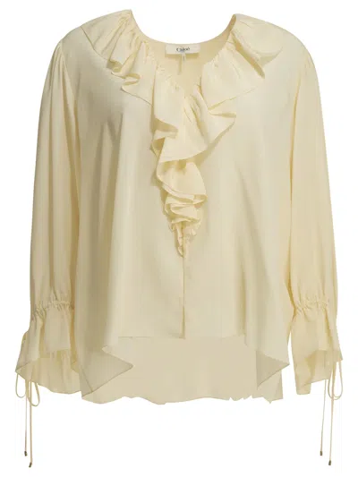 Chloé Silk Blouse With Ruffles In Neutral