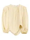 Chloé Draped Wrap-effect Cropped Silk-satin Blouse In Yellow