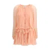 Chloé Women Pink Mini Dress With Drawstring On The Front And Cape Design In Silk Woman In Orange