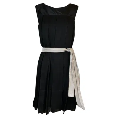 Pre-owned Chloé Silk Chiffon Cocktail Pleated Dress With Sash In Black
