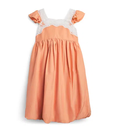 Chloé Kids' Silk Contrasting-trim Dress In Orange