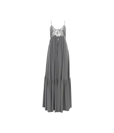 Chloé Tiered Lace-trimmed Silk Maxi Dress In Black