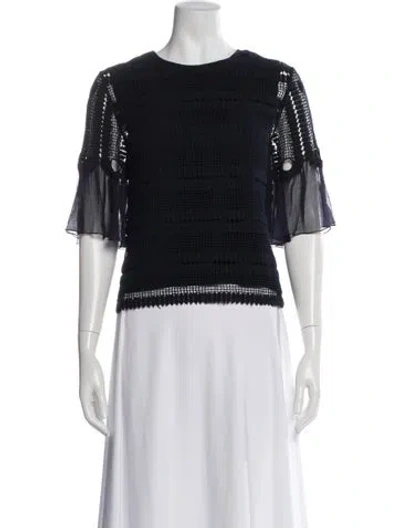 Pre-owned Chloé Silk Crew Neck Blouse In Blue