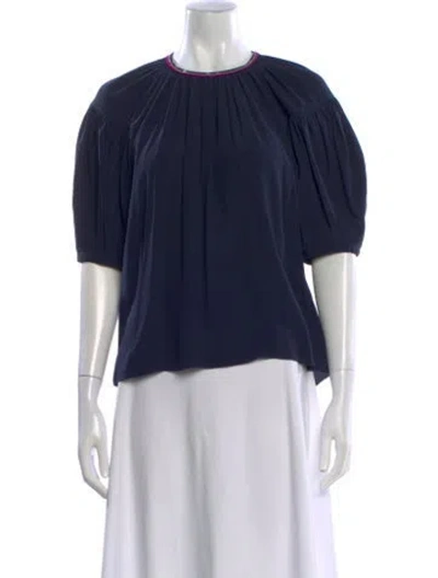 Pre-owned Chloé Silk Crew Neck Blouse In Blue