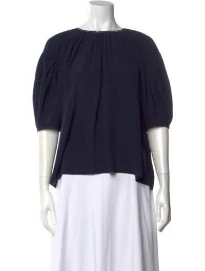 Pre-owned Chloé Silk Crew Neck Blouse In Blue