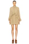 Chloé Mini Silk Georgette Cape Dress Foggy Khaki In Foggy Khaki