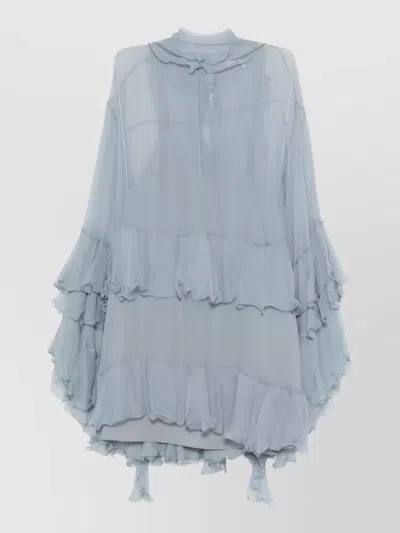 Chloé Silk Dress High Neck Long Sleeves Open Back In Blue