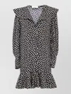 Chloé Dots-print Silk Jacquard Capelet Long-sleeve Mini Dress In Black