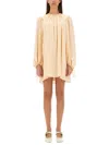 Chloé Chloe Gathered Floral Silk Jacquard Minidress In Neutral