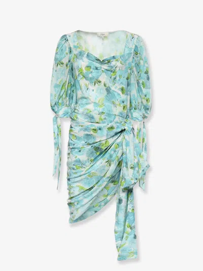 Chloé Silk Dress With Multicolor Floral Print In Blue