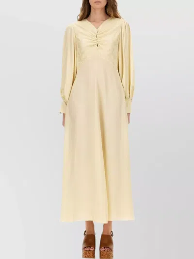 CHLOÉ SILK DRESS WITH RUCHED DESIGN AND V-NECK