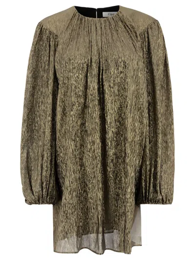 Chloé Voluminous Puff Sleeve Dress In Gold Silk Blend In Green