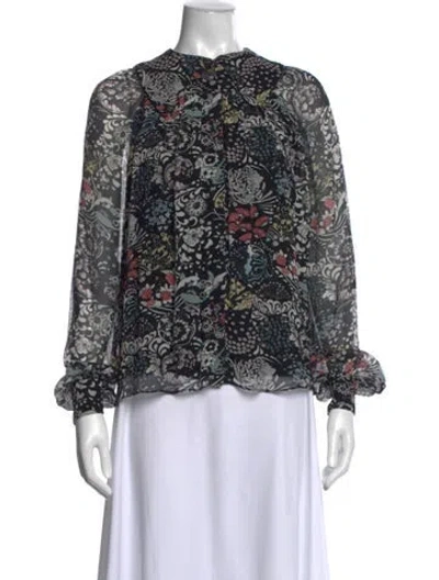 Pre-owned Chloé Silk Floral Print Blouse In Black