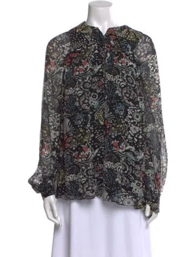 Pre-owned Chloé Silk Floral Print Blouse In Blue