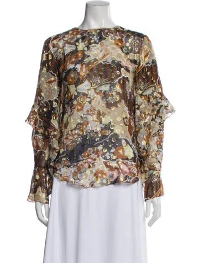Pre-owned Chloé Silk Floral Print Blouse In Blue