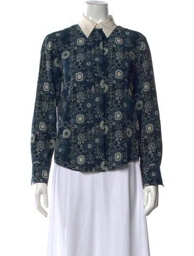 Pre-owned Chloé Silk Floral Print Blouse In Blue
