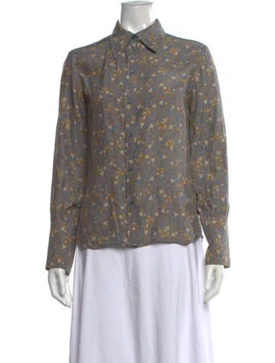 Pre-owned Chloé Silk Floral Print Blouse In Blue