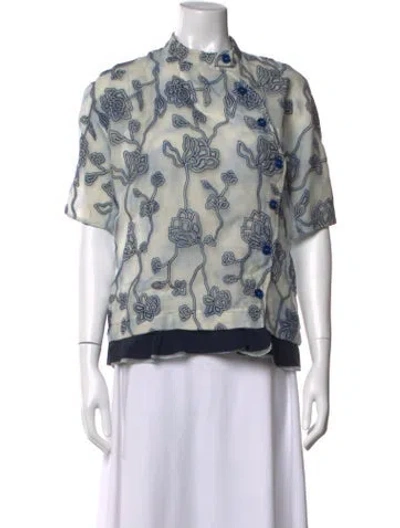 Pre-owned Chloé Silk Floral Print Blouse In Blue