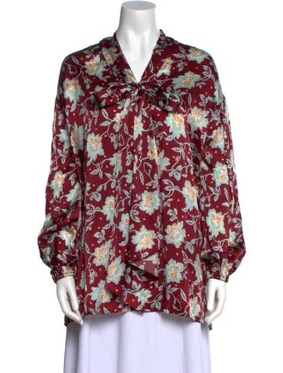 Pre-owned Chloé Silk Floral Print Blouse In Burgundy