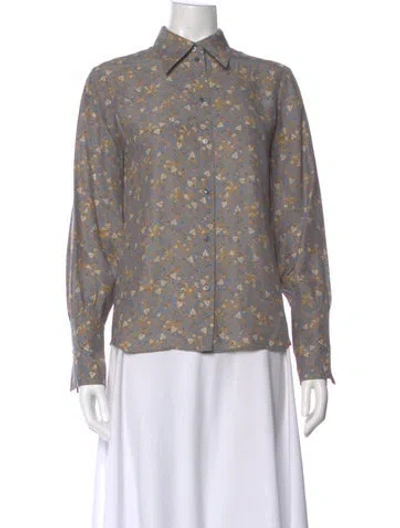 Pre-owned Chloé Silk Floral Print Blouse In Gray