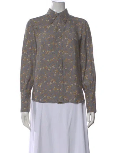 Pre-owned Chloé Silk Floral Print Blouse In Gray