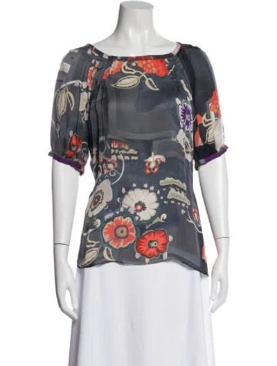 Pre-owned Chloé Silk Floral Print Blouse In Gray