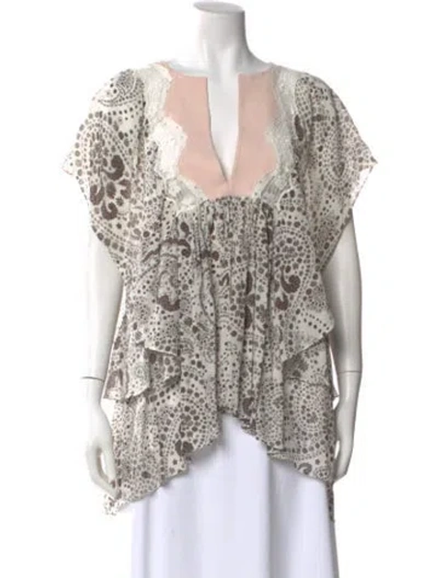Pre-owned Chloé Silk Floral Print Blouse In Neutral