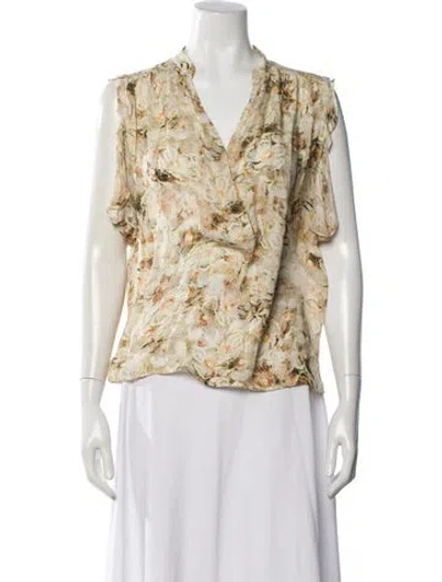 Pre-owned Chloé Silk Floral Print Blouse In Neutral