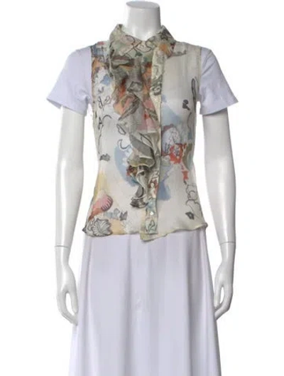 Pre-owned Chloé Silk Floral Print Blouse In Neutral