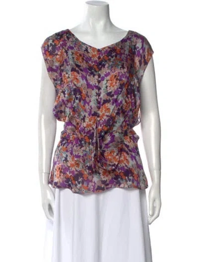 Pre-owned Chloé Silk Floral Print Blouse In Purple