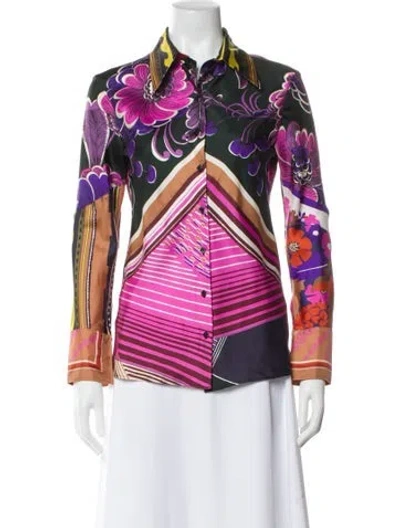 Pre-owned Chloé Silk Floral Print Blouse In Purple