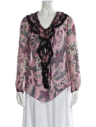 Pre-owned Chloé Silk Floral Print Blouse In Purple