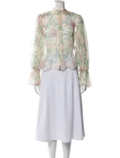 Pre-owned Chloé Silk Floral Print Blouse W/ Tags In Neutral