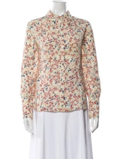 Pre-owned Chloé Silk Floral Print Blouse In White