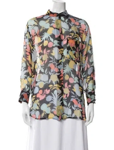 Pre-owned Chloé Silk Floral Print Blouse In White