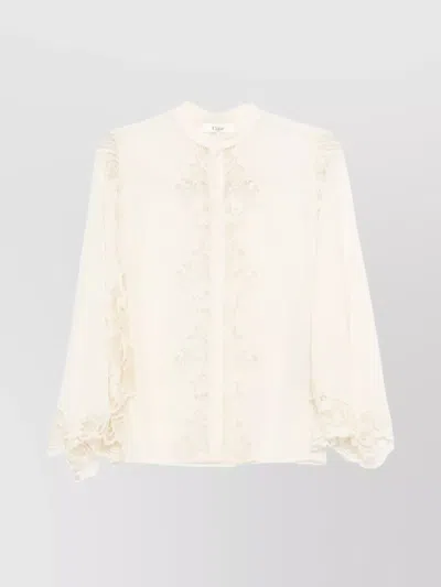 CHLOÉ SILK GEORGETTE AND LACE BLOUSE