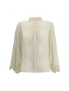 Chloé Lace Placket Tulip-sleeve Silk Blouse In Neutral