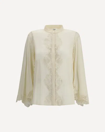 CHLOÉ SILK GEORGETTE AND LACE BLOUSE