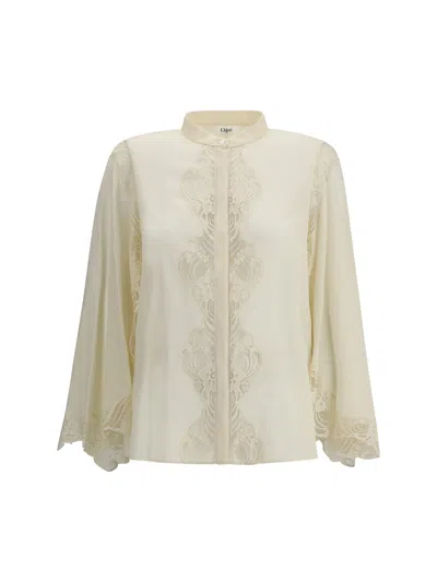 Chloé Silk Georgette And Lace Blouse In Neutral