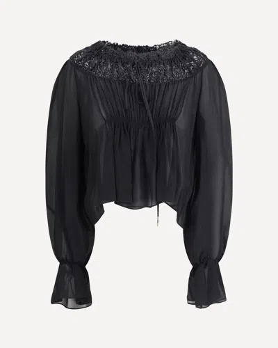 Chloé Women Silk Georgette And Lace Top In Black