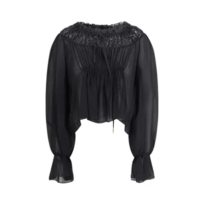 CHLOÉ SILK GEORGETTE AND LACE TOP