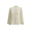 Chloé Lace Placket Tulip-sleeve Silk Blouse In White