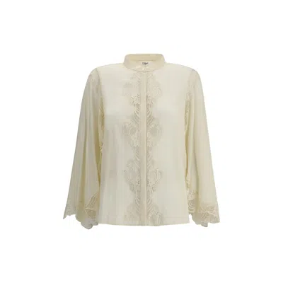 Chloé Silk Georgette And Lace Blouse In Neutral