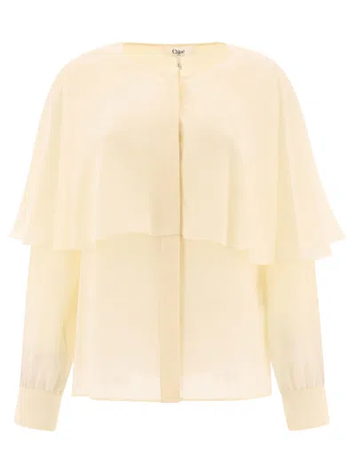 Chloé Blouse Silk Georgette Cape Overlay In Beige