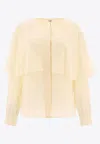 Chloé Long-sleeved Cape Blouse In Silk Georgette In Cream