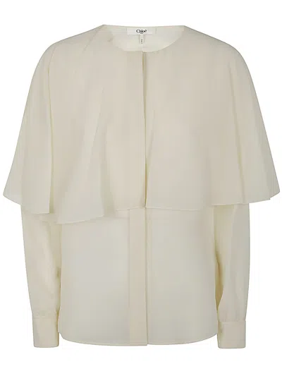 Chloé Silk Georgette Cape Blouse In Pristine White