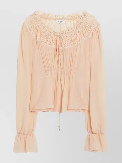 Chloé Silk Georgette Blouse Tie In Pink