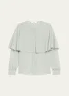 Chloé Silk Georgette Button-front Blouse With Shawl Overlay In Desert Green