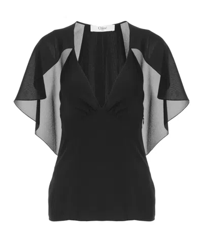 Chloé Silk Georgette Cape Top In Black