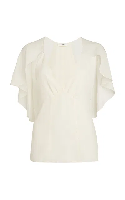 Chloé Silk-georgette Cape Top In White